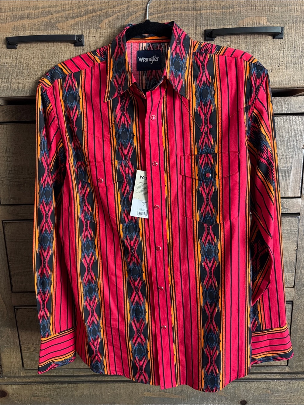 Wrangler Men's Bright Red & Black Striped Aztec Button-Down Shirt